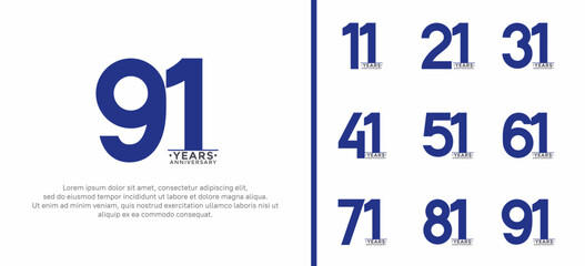 set of anniversary logo style dark blue and black color on white background for special moment