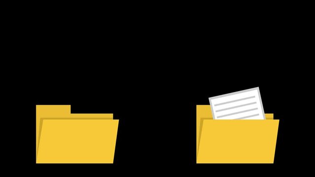 animation of computer folder icon by copying and pasting files, on a transparent background with alpha channel at zero