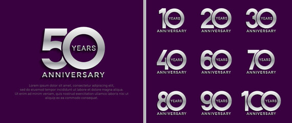 set of anniversary logo style silver color on purple background for special moment