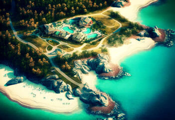 The coastline of USA. Stunning turquoise sea. Generative Ai Art. Picturesque landscape with hotels. Generative Ai Art.