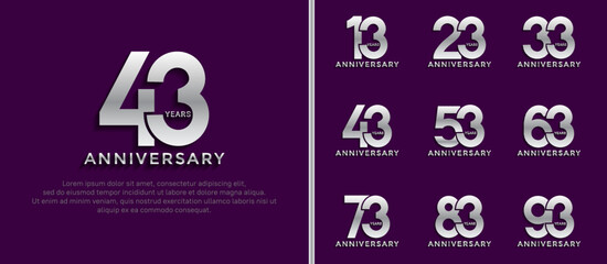 set of anniversary logo style silver color on purple background for special moment