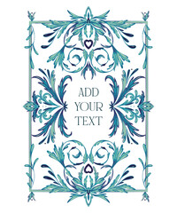 Vector blue  border in vintage style. Template for card design