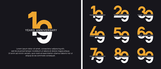 set of anniversary logo style yellow and white color on black background for celebration