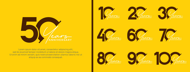 Fototapeta premium set of anniversary logo style black and white color on yellow background for special moment