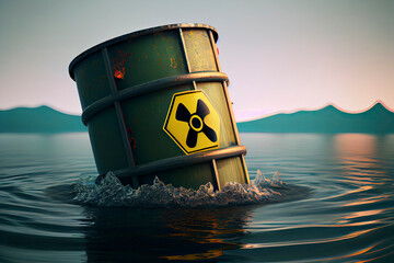 barrel containing dangerous and radioactive material are discharged into the sea - obrazy, fototapety, plakaty