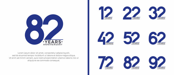 set of anniversary logo style dark blue and black color on white background for special moment