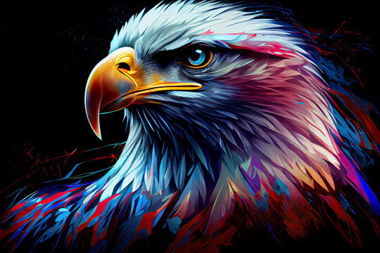 Colorful Eagle With The Background Of The United States Flag