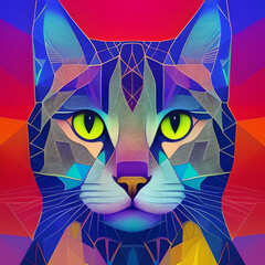 geometric/abstract cat with vibrant colours