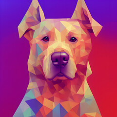 geometric/abstract background with colourful dog