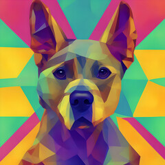 geometric / abstract background with colorful dog