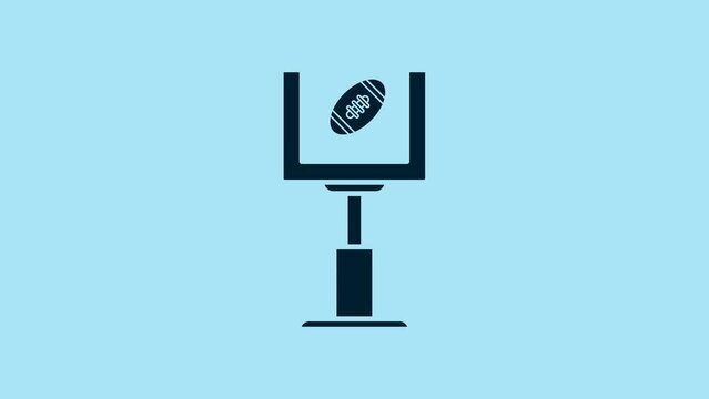 Blue American football goal post and football ball icon isolated on blue background. 4K Video motion graphic animation