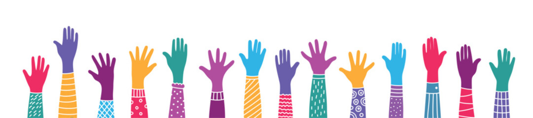 Raised hands. Teamwork.