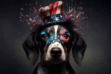 independence day 4th of july dog - obrazy, fototapety, plakaty