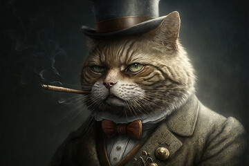 Gentleman cat smoking cigar #2 generative AI