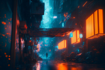 cyberpunk background light and city night, generative ai
