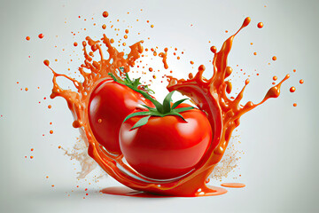 Fototapeta na wymiar sliced ​​tomato with juice splash in 3d illustration isolated on white background