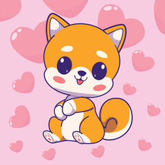 cute pets for Valentines day. Romantic dog characters with love. Adorable animals collection for February holiday on white background. Cartoon style vector illustration. Flat Cartoon Style