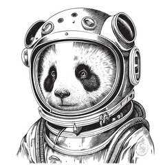 Panda astronaut portrait sketch hand drawn in doodle style Vector illustration © BigJoy