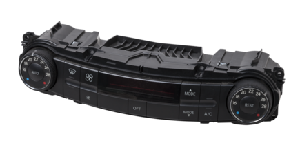 Close-up of climate control panel, Setting up and refueling the air conditioner in the workshop. Spare parts catalog.