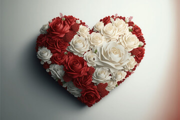 Heart of white and red roses, Valentine's Day, Generative AI
