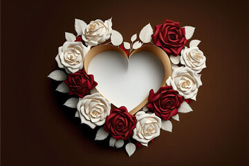 Happy Valentine's Day, Heart-shaped red and white roses, Generative AI