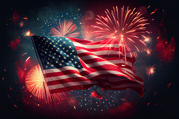 USA flag with firework background design for USA 4 july independence day