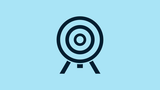 Blue Target icon isolated on blue background. Dart board sign. Archery board icon. Dartboard sign. Business goal concept. 4K Video motion graphic animation