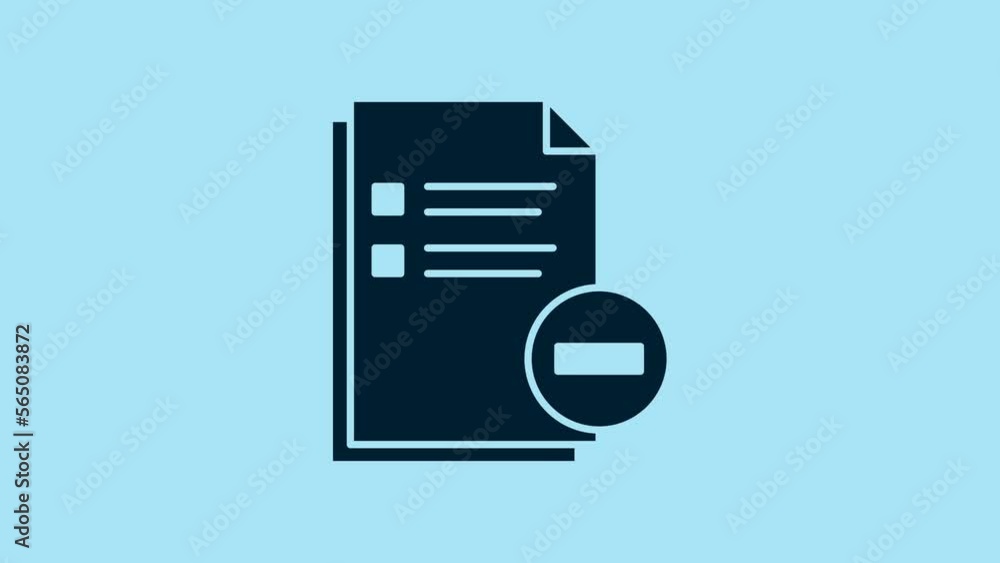 Poster blue document with minus icon isolated on blue background. clear document. remove file document. del