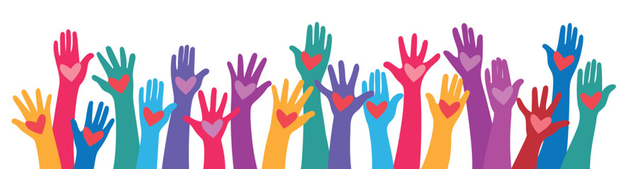 Human hands Raised up with red hearts.