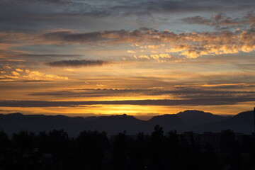Spectacular and colorful sunrise on the horizon in Murcia