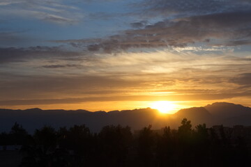 Spectacular and colorful sunrise on the horizon in Murcia