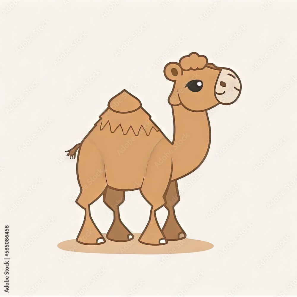Poster a camel with a saddle on its back standing in a field of grass and grass with a white background beh