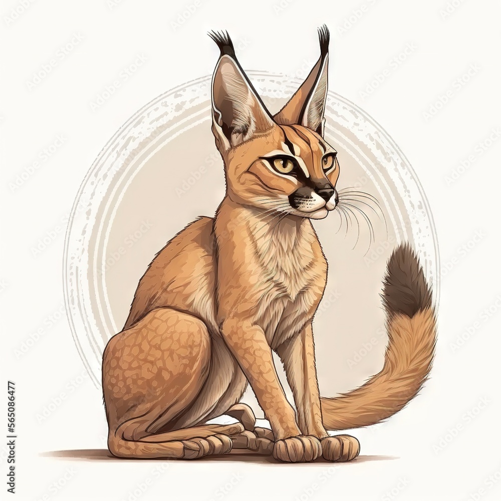 Poster a cat sitting on the ground with a white background and a circle around it with a picture of a cat o