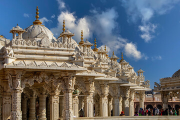 Beautiful carvings on white stone at Swaminarayan Temple in Bhuj in Gujarat