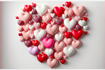 Saint Valentine day holiday background with various hearts for love romantic message. Created with AI