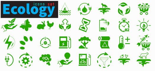 Vector Ecology icons set. Set of Ecology icons collection. Nature, eco, green, recycling symbol.
