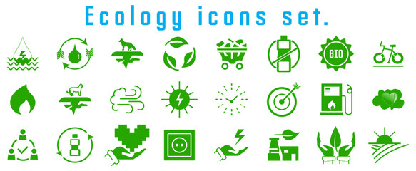 Vector Ecology icons set. Set of Ecology icons collection. Nature, eco, green, recycling symbol.