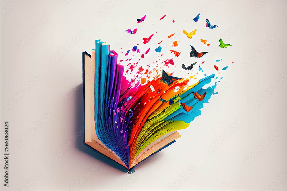 Poster book with flying pages abstraction. generative ai