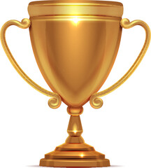 Golden cup. Realistic metal goblet. Winner award