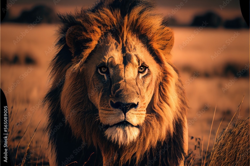 Wall mural closeup portrait of a lion watching into the camera. generative ai