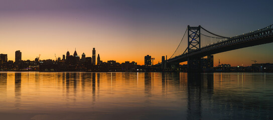 city skyline at sunset