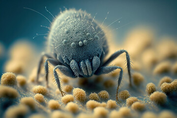 AI generative illustration of  macro of a common mite