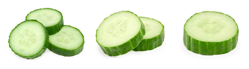 sliced cucumber isolated on white background. clipping path