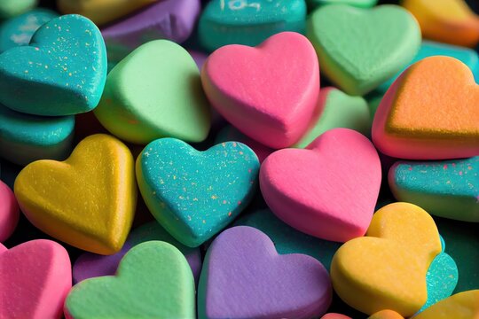 Valentine heart shape candy background. Generative AI.