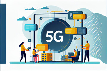 5g Technology Concept. High-speed Mobile Internet, City Dwellers Using New Generation Networks for Communication and Gadgets.