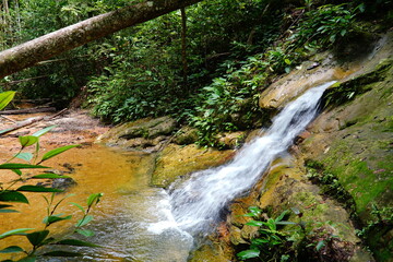 Waterfall Cachoeira Sussuarana in the Amazon rainforest, near the village Balbina, Amazonas state,...