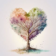 The Tree of love. Heart tree. Symbol of love. Heart watercolor painting. Watercolor valentines day background - obrazy, fototapety, plakaty
