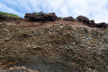 Layers of rock in a Cornish cliff at Porthleven