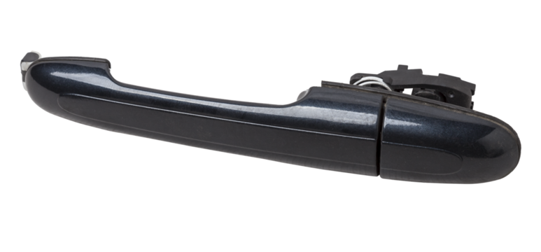 Spare part and body element outer handle of opening a door from a car on a white isolated background. Auto service industry.