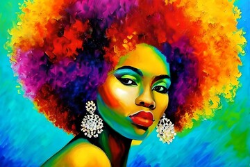 Black woman, colorful abstract, oil painting created by AI